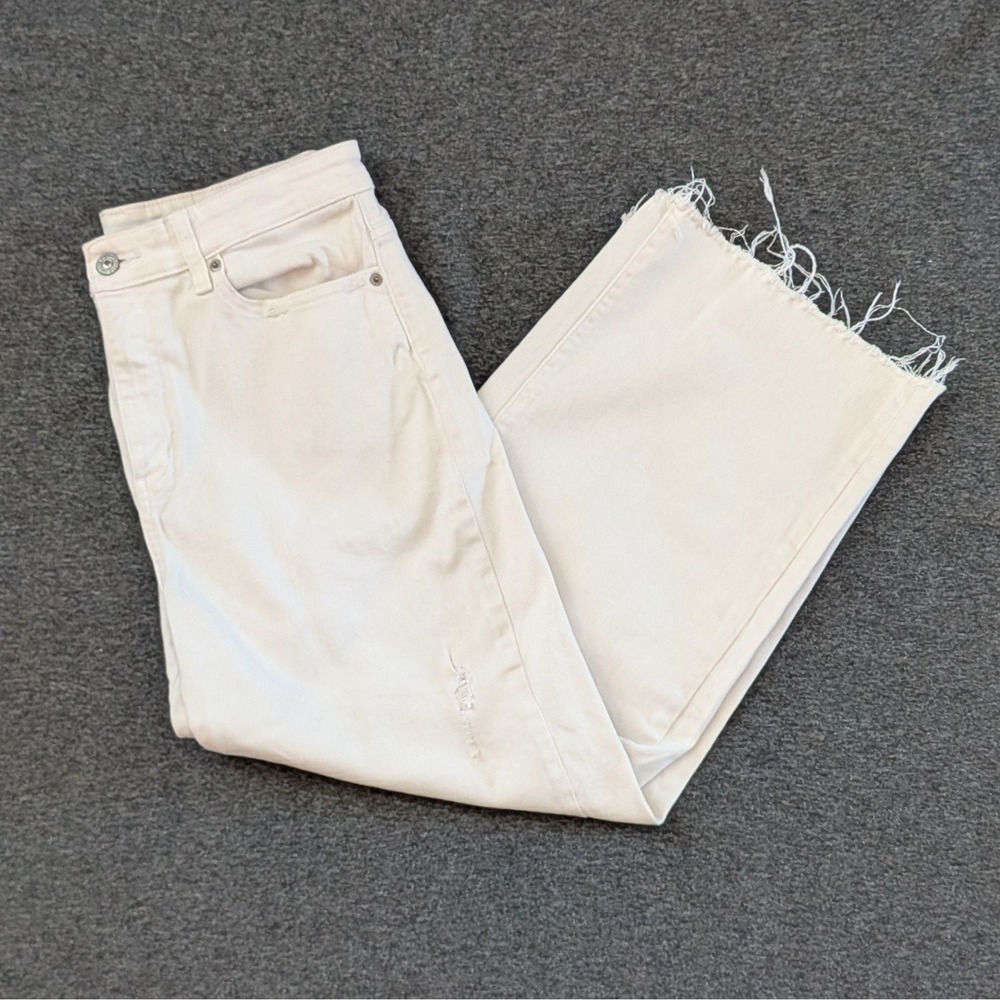 Uniqlo Jeans Women's High Rise Wide Straight Crop Off-White 28 Pre-Owned